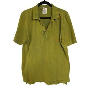 Project E Green Thrashed Shirt Grunge Emo Acid Wash Graphic Punk Polo Large